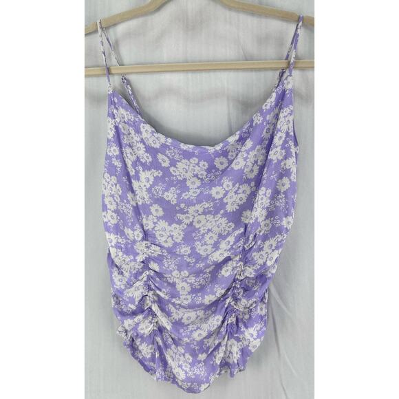 ASTR The Label Purple Floral Ruched Cowl Neck Cami Tank Top Size Medium - Picture 3 of 8